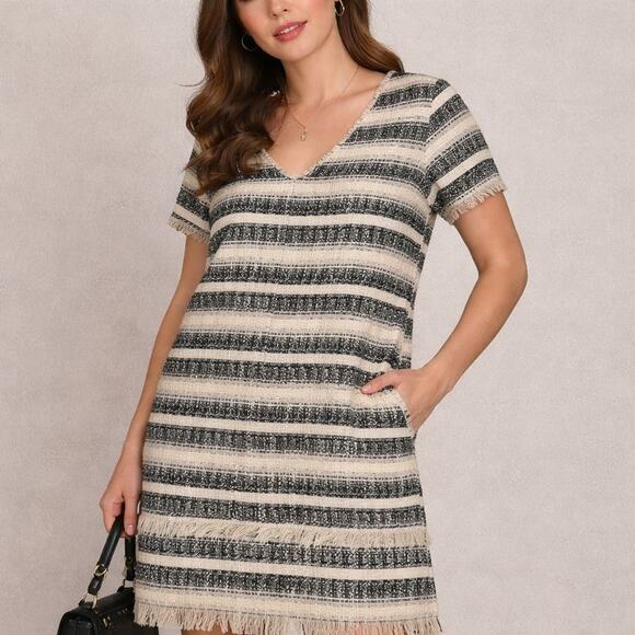 Zara Basic Collection Tweed Shift Dress – Striped – Size S - Picture 3 of 5